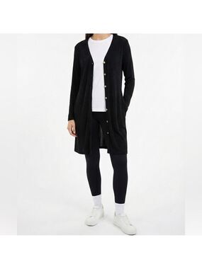 MARALLIS COLLECTION Jersey Knit Black Long Line Button Front Cardigan US Sz L